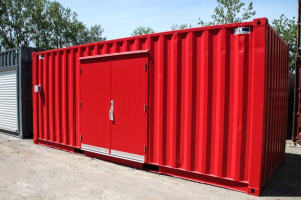 industrial man door with shipping container